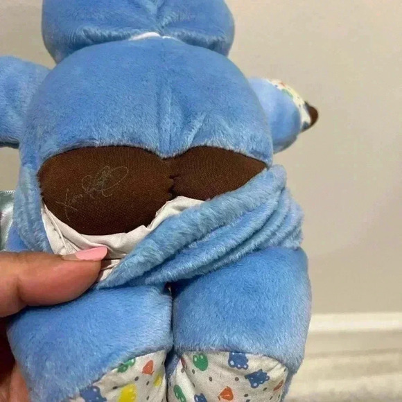 VINTAGE Hasbro African American Cabbage Patch Kids Babyland Rattle Blue 1988